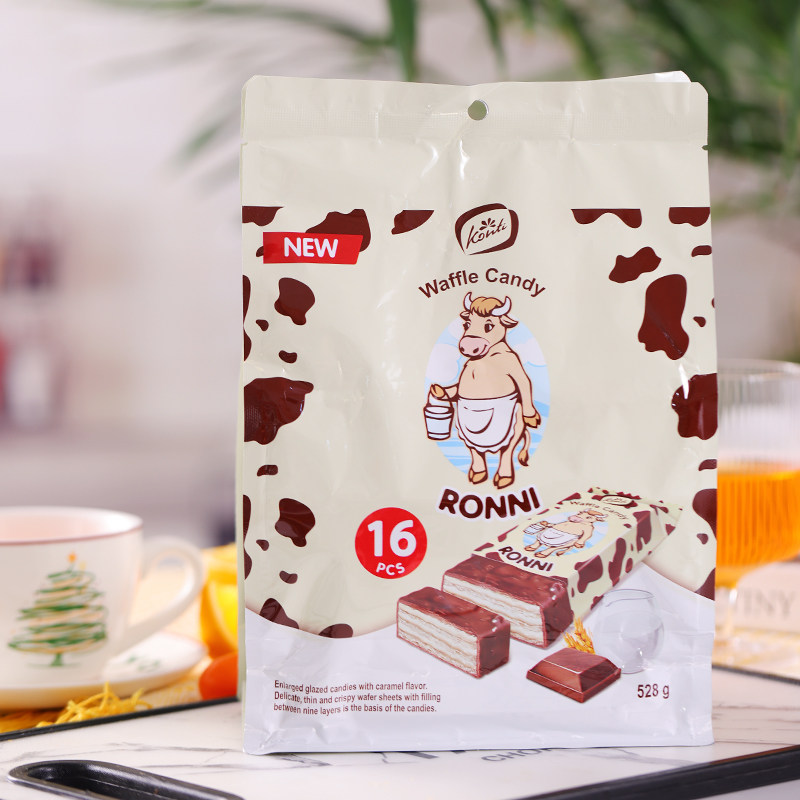 俄罗斯原装进口大奶牛巧克力威化饼干konti康吉牌牛奶散装零食