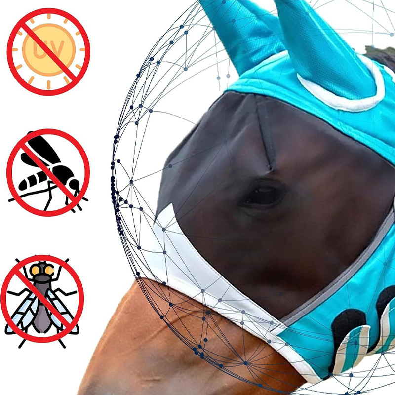 新款弹力透气马面罩防蚊虫马匹马脸防蚊罩马头罩飞行面罩马术用品