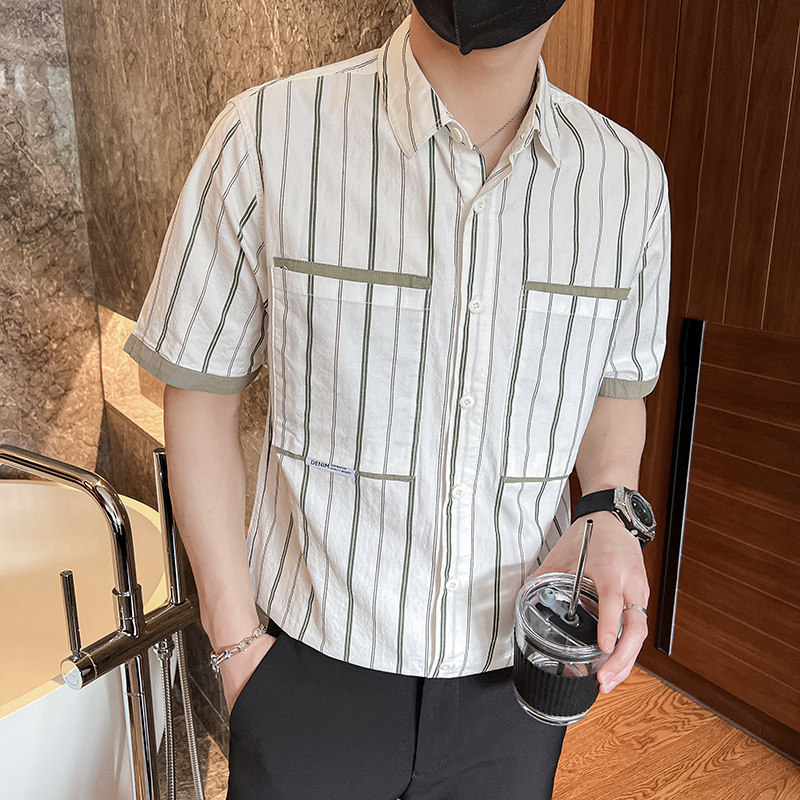 @小伙风2025夏季新款男士帅气休闲短袖衬衫1C8896-P60控80,男装衬衫,电商B307