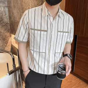 @小伙风 2025夏季新款男士帅气休闲短袖衬衫1 C8896-P60 控80图片