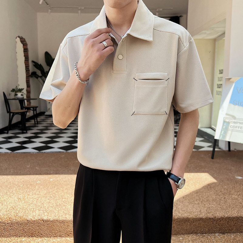 2025夏季新款男士帅气华夫格纯色翻领短袖POLO衫PL600-P50,男装Polo衫,电商B307