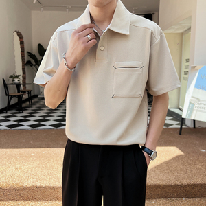 2025夏季新款男士帅气华夫格纯色翻领短袖POLO衫PL600-P50图片