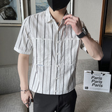 @小伙风2025夏季新款男士帅气休闲短袖衬衫1C8896-P60控80，男装衬衫，电商B307