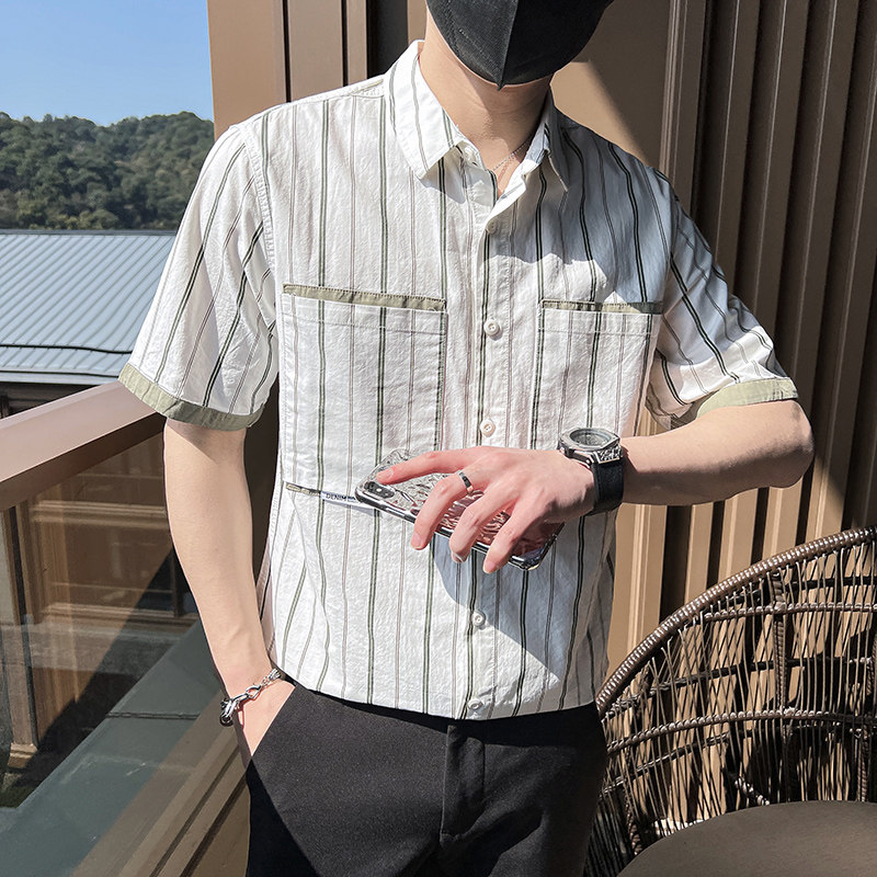 @小伙风 2025夏季新款男士帅气休闲短袖衬衫1 C8896-P60 控80图片