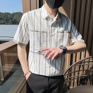 @小伙风 2025夏季新款男士帅气休闲短袖衬衫1 C8896-P60 控80图片