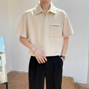 2025夏季新款男士帅气华夫格纯色翻领短袖POLO衫PL600-P50图片
