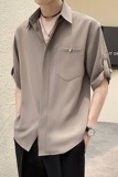 2025夏季新款男士帅气潮流纯色五分袖短袖衬衫1C8080-P50，男装衬衫，电商B307