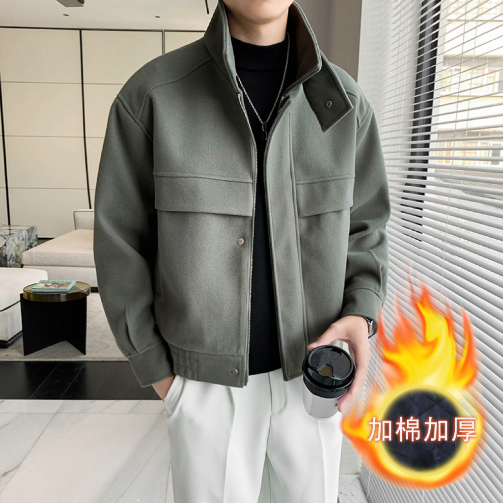 2025秋冬抖音男帅气立领加棉加厚铂金尼毛呢外套JM7032-P135，女装短外套，电商B307