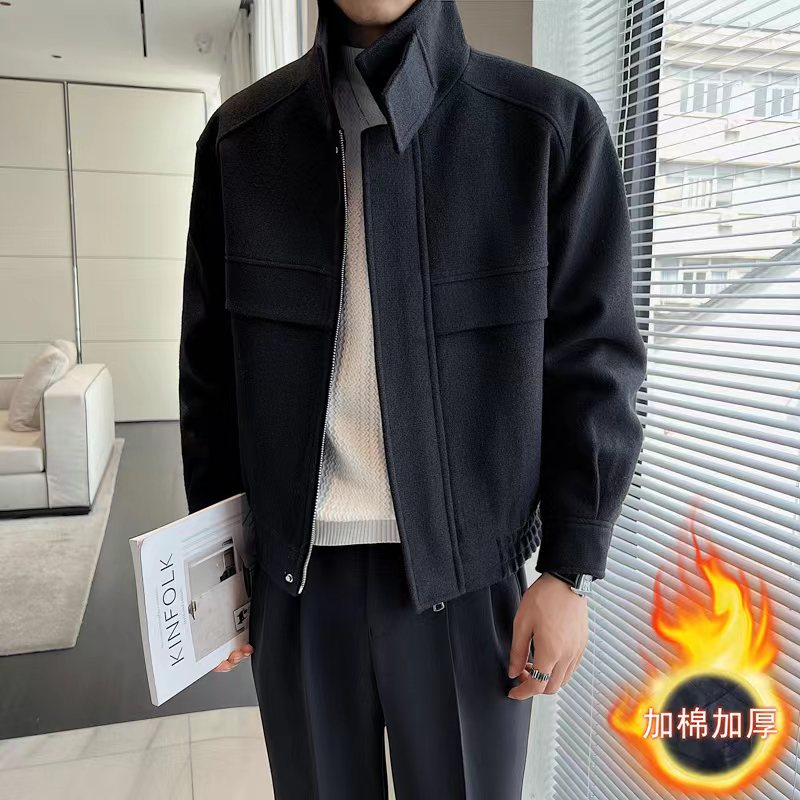 2025秋冬抖音男帅气立领加棉加厚铂金尼毛呢外套JM7032-P135，女装短外套，电商B307