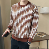 加厚款秋冬新款拼色针织衫套头提花毛衣慵懒长袖打底M9923-P83，男装T恤，电商B307