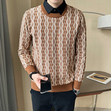 23秋冬假两件男士套头针织衫条纹肌理感打底衫提花毛衣M9920-P98，男装T恤，电商B307