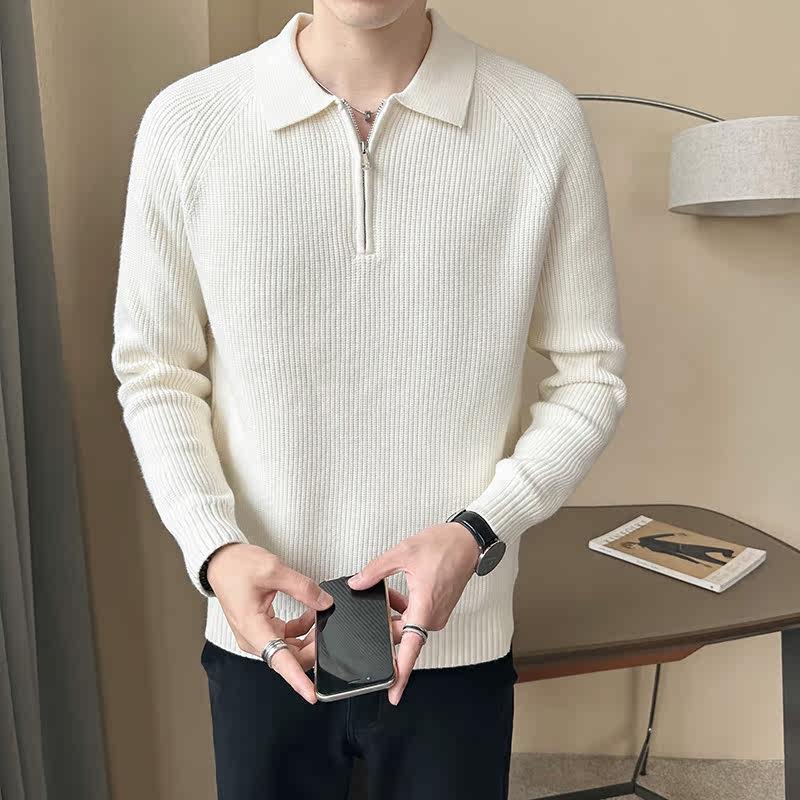 店主风男士休闲毛衣肌理感打底衫翻领针织衫M9925-P90,男装T恤,电商B307