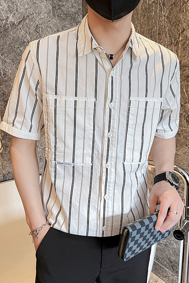 @小伙风2025夏季新款男士帅气休闲短袖衬衫1C8896-P60控80,男装衬衫,电商B307