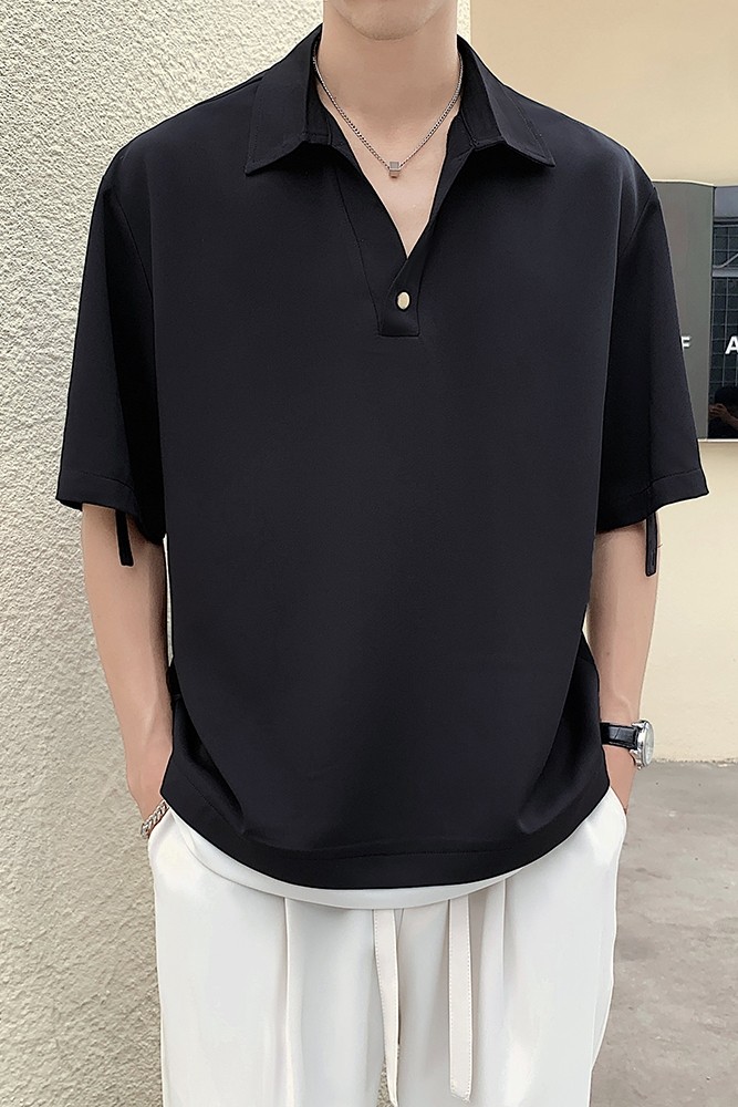 2025夏季抖音冰丝面料帅气V领设计男士短袖衬衫5C8070-P50,男装T恤,电商B307