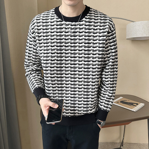 加厚款秋冬新款拼色针织衫套头提花毛衣慵懒长袖打底M9923-P83图片