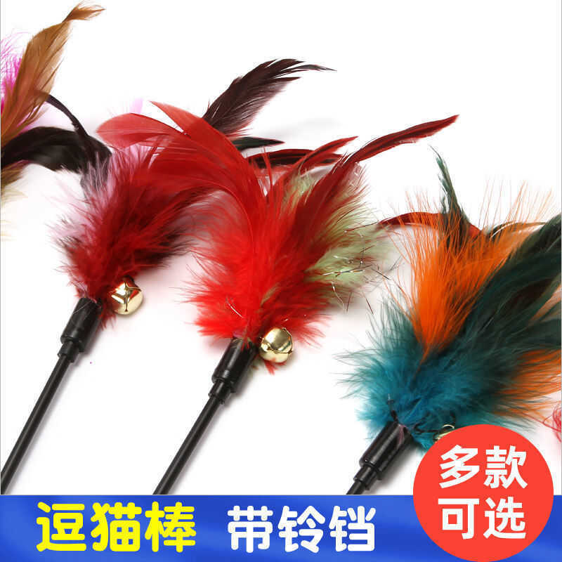 长杆鸡毛互动益智彩色猫玩具