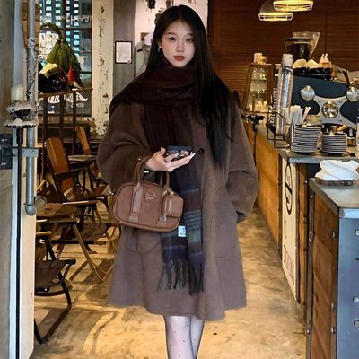 美拉德棕色双面呢子大衣女25秋季新款小个子高级感中长款毛呢外套