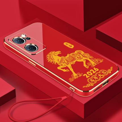 新年马YQ 适用OPPOReno7手机壳7SE电镀硅胶防摔软壳Reno7Pro全包镜头创意简约新款保护套