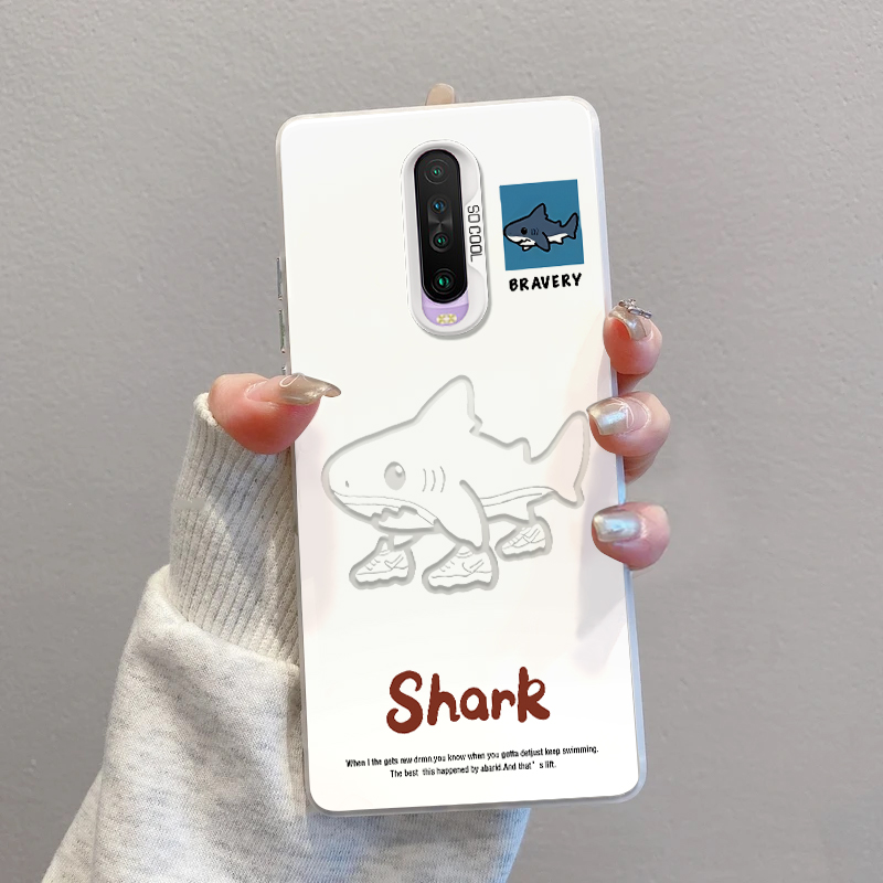 红米K30白底穿鞋鲨鱼磨砂彩银