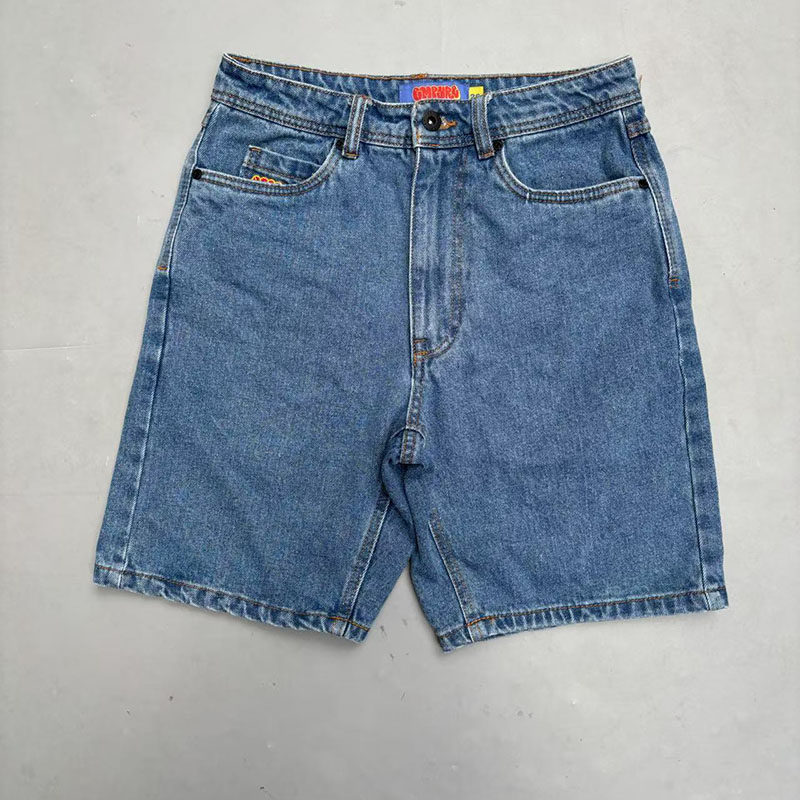 跨境外贸订单2025夏季新款美式复古水洗牛仔短裤滑板直筒裤子潮