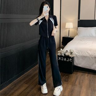 欧货爆款时尚运动套装女夏2026新款休闲减龄气质短袖阔腿裤两件套