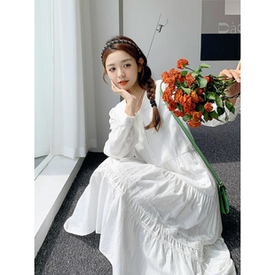 法式温柔风白色娃娃领设计感森系仙女气质春秋宽松显瘦长袖连衣裙