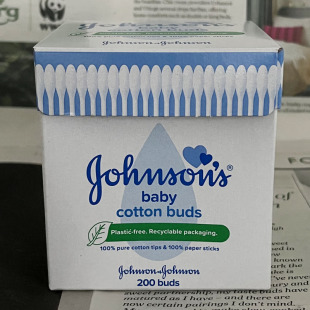 英国原装 进口Johnson强生婴儿宝宝儿童棉签200双头无菌棉棒纸盒装