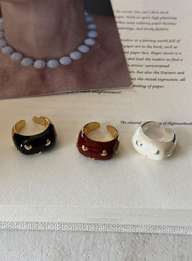 韩国博主同款滴釉戒指小爱心黑色酒红色设计感可爱食指指戒