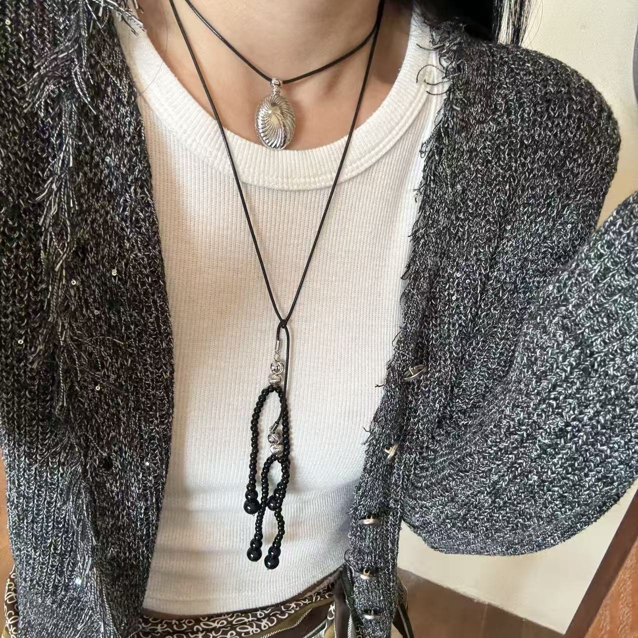 韩国博主同款蜡绳香水瓶流苏项链时尚百搭天然石长款叠戴毛衣链女
