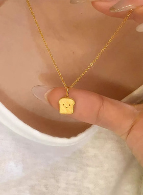 微笑吐司面包吊坠项链配饰女锁骨链新中式轻奢小众高级感颈链饰品