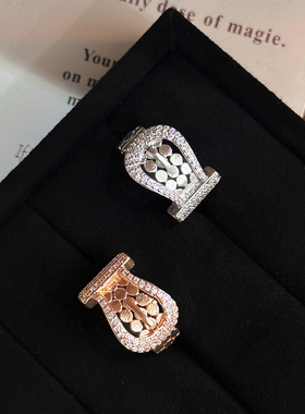 爆款微镶锆石马蹄扣开口戒指高级感ins风 小众精致气质戒指