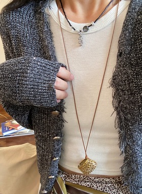 博主同款金属镂空黑绳包包项链女长款手工个性长款叠戴项链女