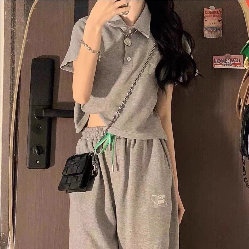 洋气短款短袖运动套装女夏季学生宽松韩版时尚显瘦长裤休闲两件套
