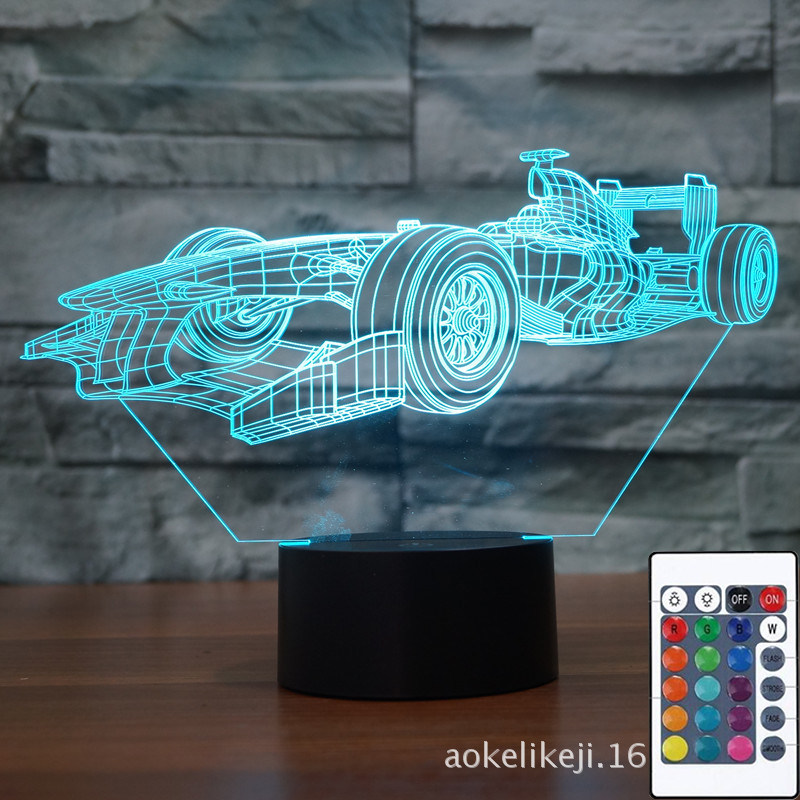 新款3d灯赛车跑车氛围3d灯16色渐变充电七彩遥控亚克力桌面led灯