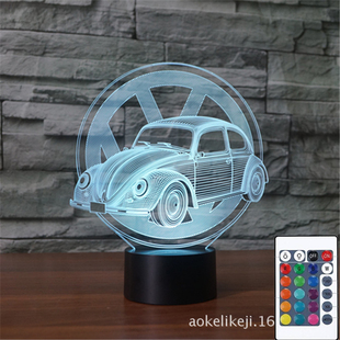 卡通甲壳虫汽车3d小夜灯桌面氛围调节led灯创意16色渐变床头灯