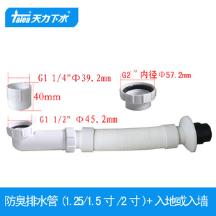 天力口径排水软管 侧拍入墙入地出水尾管GN075 内置防臭芯落水管