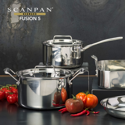 丹麦scanpan不锈钢炖锅Fusion 5系列小奶锅双耳炖锅无涂层大容量