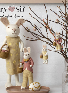 Gry&Sif丹麦设计EASTER复活节兔子彩蛋羊毛毡摆件手工小动物家具