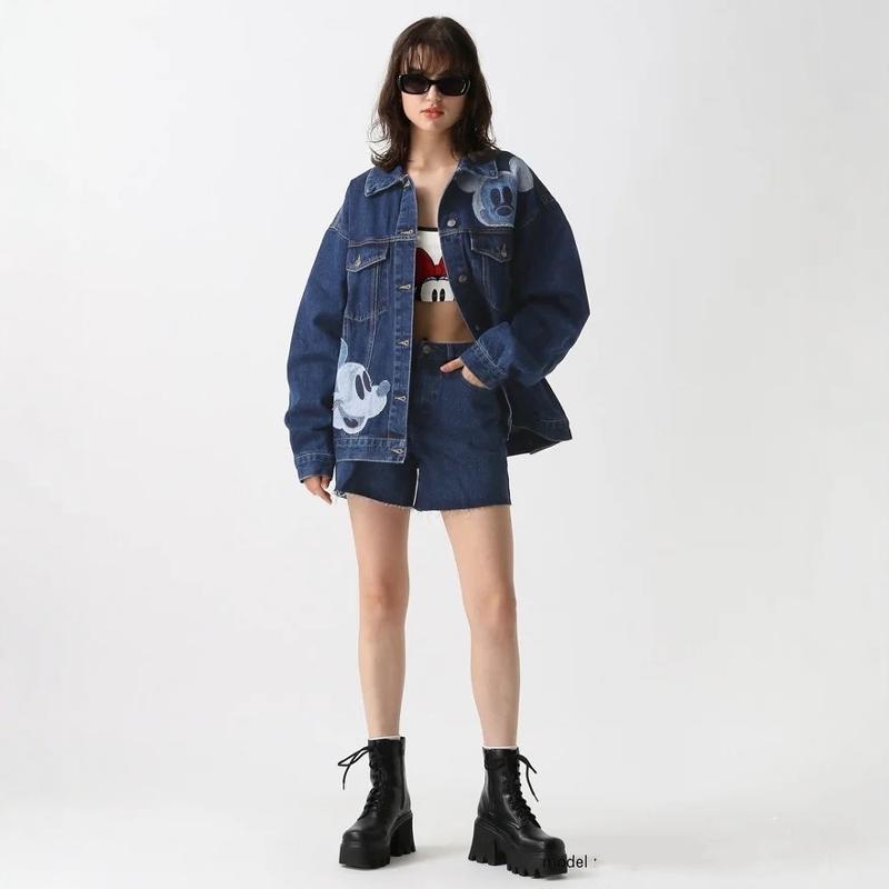 靓姐米奇牛仔外套女春秋宽松韩版ins大码夹克港风米老鼠牛仔