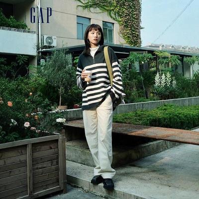 【断码优惠】盖普女装春季半拉链套头针织衫884533条纹开叉毛衣F