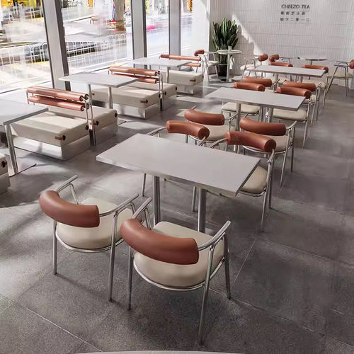 工业风奶茶店商用不锈钢卡座沙发主题餐厅饭店火锅店桌椅组合