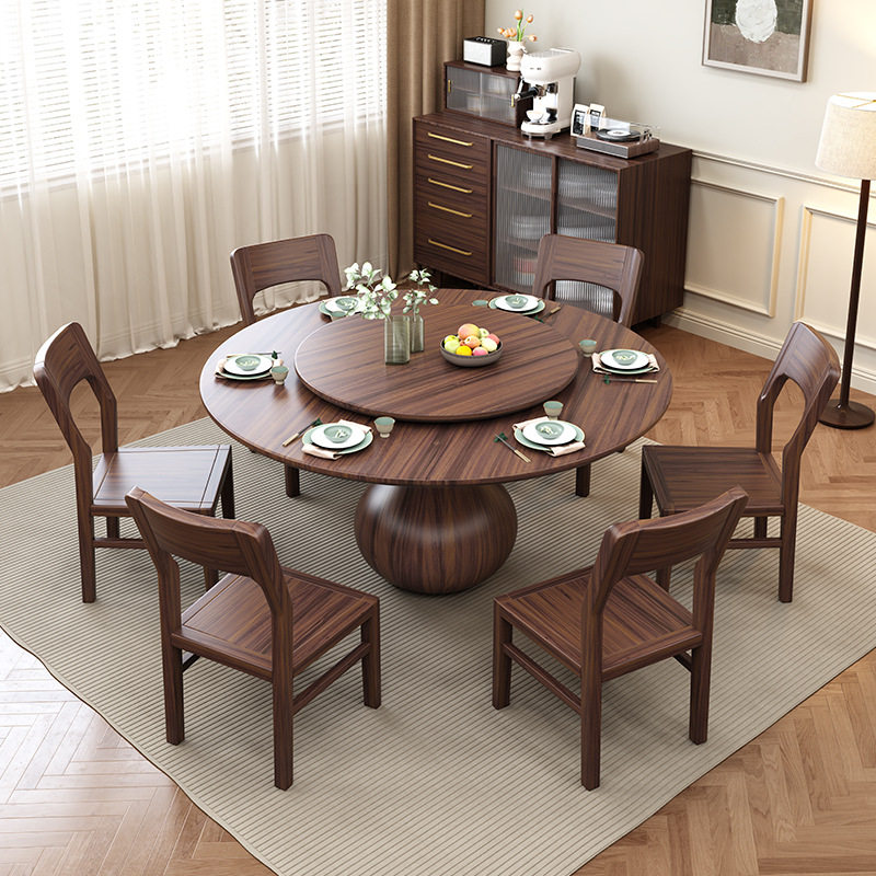 新中式乌金木全实木餐桌椅一体家用酒店饭店带转盘大圆桌吃饭桌,商业/办公家具,餐桌椅系列,淘宝优惠券,粉丝福利购,淘宝优惠卷