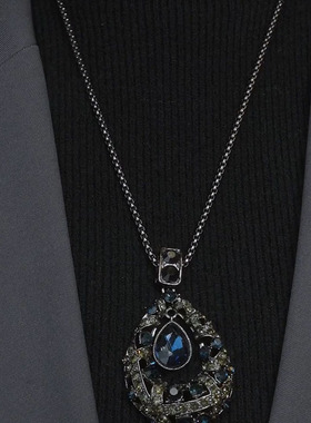 BF时尚高级感毛衣链女秋冬2023年新款潮高端设计感复古水滴吊坠项