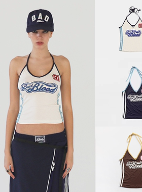 韩国badblood小众挂脖吊带背心女辣妹短款修身露背无袖外穿背心