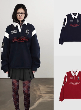 韩国badblood美式高街运动卫衣女斯波蒂奇克长袖Polo领外套上衣