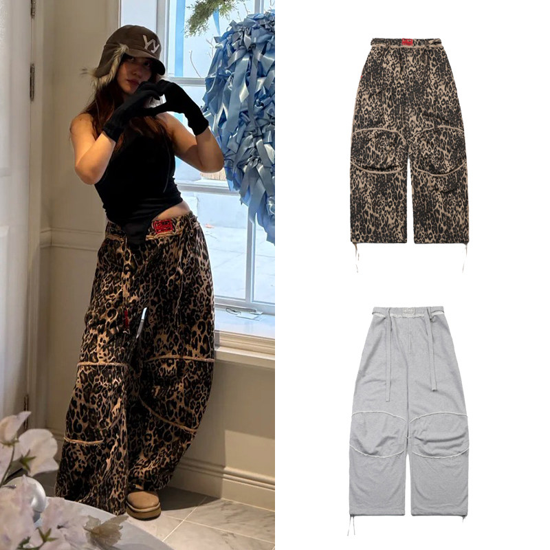韩国badblood美式复古豹纹印花休闲裤宽松直筒阔腿运动拖地长裤女,女装/女士精品,休闲裤,淘宝优惠券,粉丝福利购,淘宝优惠卷