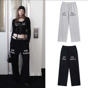 女辣妹jazz舞字母宽松百搭休闲长裤 韩国badblood美式 复古系绳卫裤