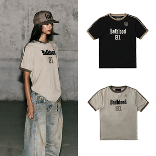 字母拼接印花男女上衣夏 短袖 韩国badblood美式 复古运动休闲修身
