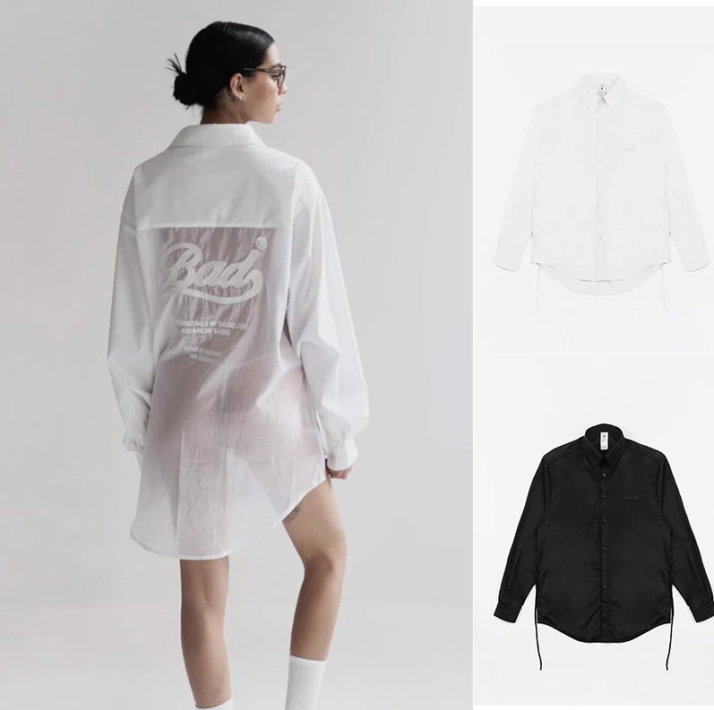 韩国badblood性感纯欲风透视衬衫女纯色字母刺绣拼接宽松防晒衣
