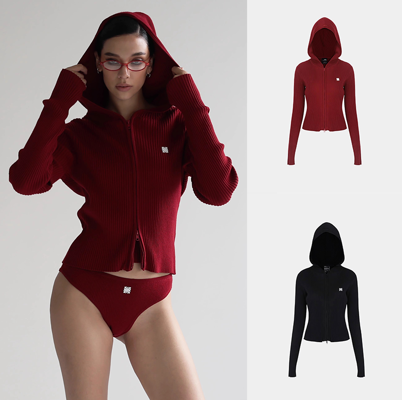 韩国badblood辣妹新款连帽开衫女秋冬复古针织修身显瘦外套上衣